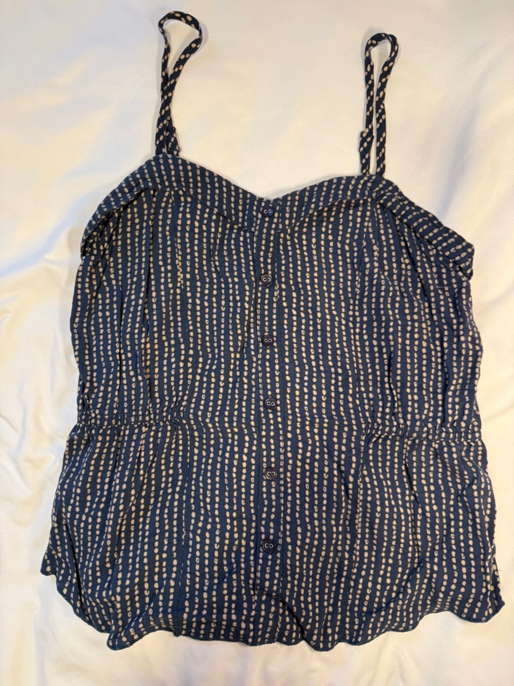 Kirra Navy Blue and White Polka-Strip Button-Front Camisole